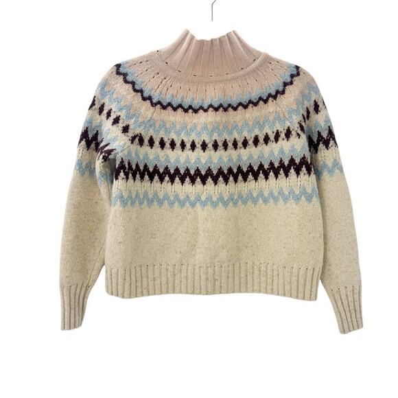 La Vie Knitted Rebecca Taylor Fair Isle Turtleneck Sweater Oatmel Combo Size XS - Picture 6 of 11